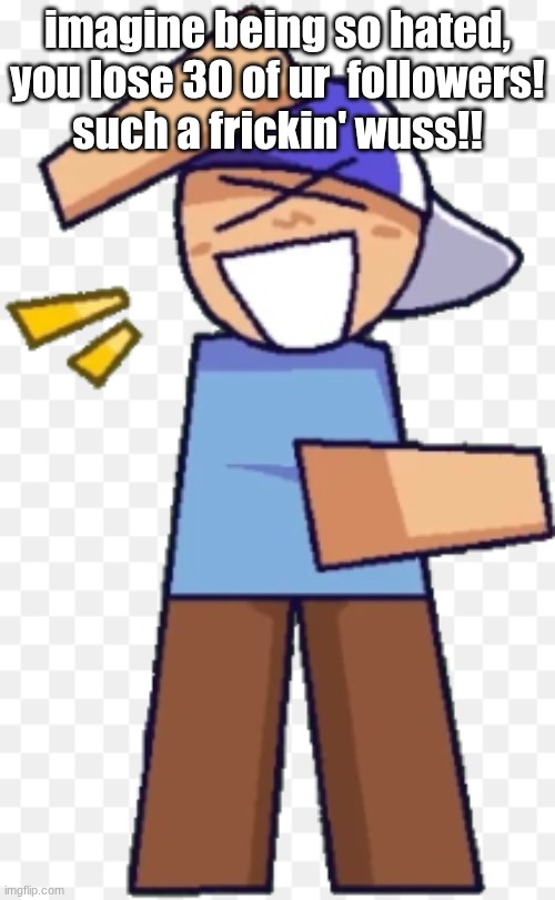 taunt! | imagine being so hated, you lose 30 of ur  followers!
such a frickin' wuss!! | image tagged in taunt | made w/ Imgflip meme maker