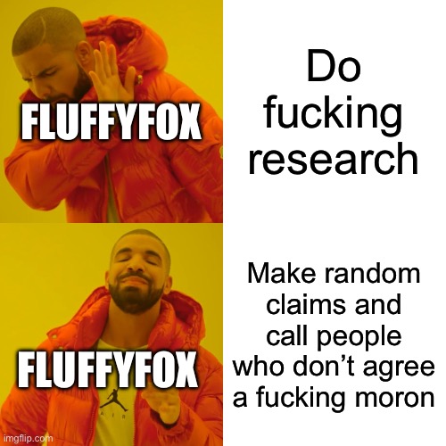 Drake Hotline Bling Meme | Do fucking research Make random claims and call people who don’t agree a fucking moron FLUFFYFOX FLUFFYFOX | image tagged in memes,drake hotline bling | made w/ Imgflip meme maker