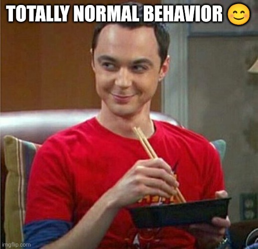 Sheldon Chinese Food | TOTALLY NORMAL BEHAVIOR ? | image tagged in sheldon chinese food | made w/ Imgflip meme maker