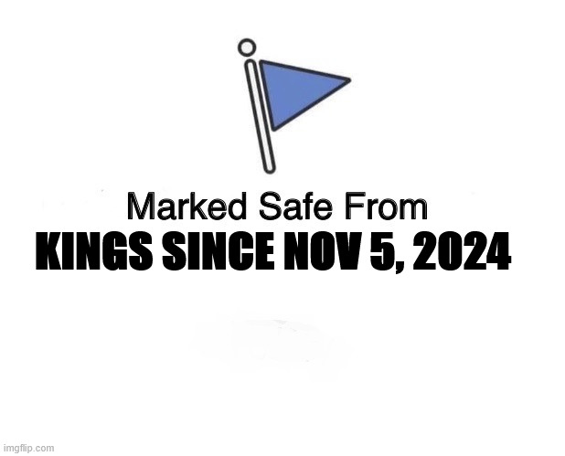 no kings around here | KINGS SINCE NOV 5, 2024 | image tagged in marked safe flag | made w/ Imgflip meme maker