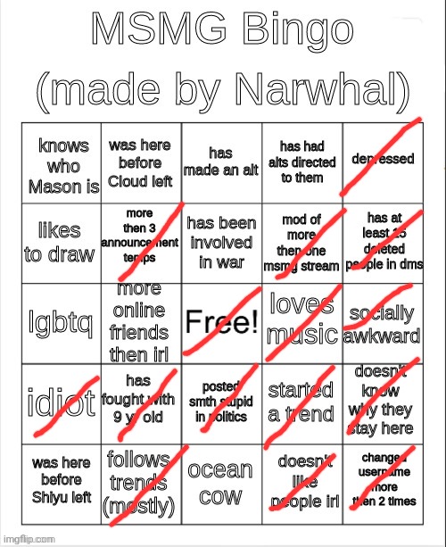 msmg bingo | image tagged in msmg bingo | made w/ Imgflip meme maker