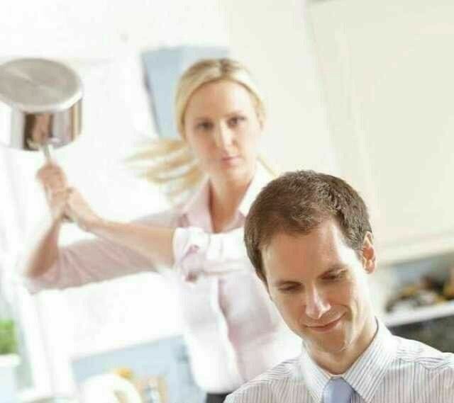 Woman hitting man with sauce pan Blank Meme Template