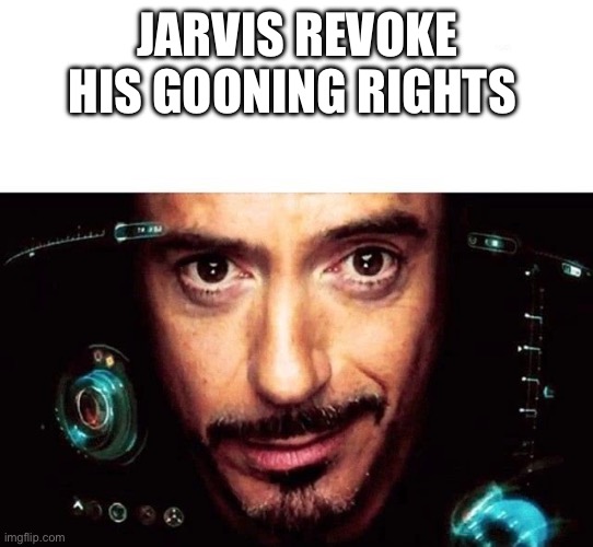 Jarvis Template | JARVIS REVOKE HIS GOONING RIGHTS | image tagged in jarvis template | made w/ Imgflip meme maker