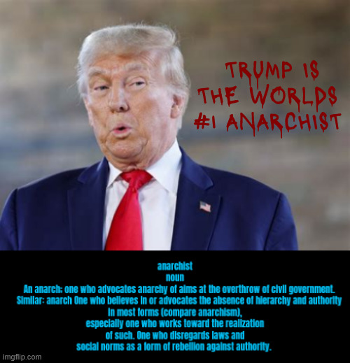 The Worlds number 1 anarchist | TRUMP IS THE WORLDS #1 ANARCHIST | image tagged in the worlds number 1 anarchist,antichrist,megalomaniac,maga maniac,mass murderer,genocidal champion | made w/ Imgflip meme maker