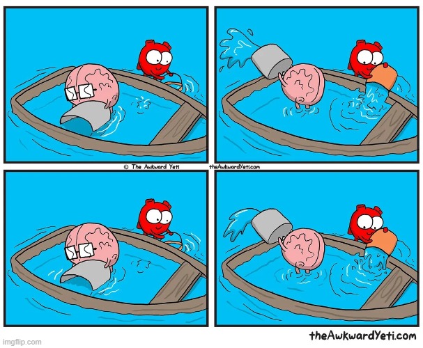 image tagged in brain,heart,boat,sinking,water,buckets | made w/ Imgflip meme maker