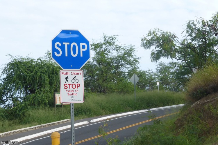 Blue stop sign in Hawaii | image tagged in blue stop sign in hawaii | made w/ Imgflip meme maker