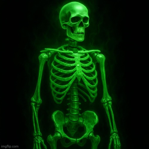 a green glowing skeleton | image tagged in a green glowing skeleton | made w/ Imgflip meme maker