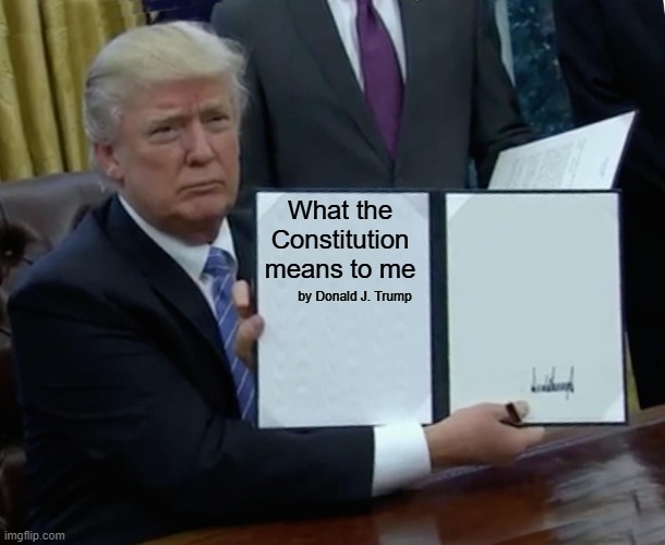 Trump constitution | What the Constitution means to me; by Donald J. Trump | image tagged in memes,trump,constitution,blank | made w/ Imgflip meme maker