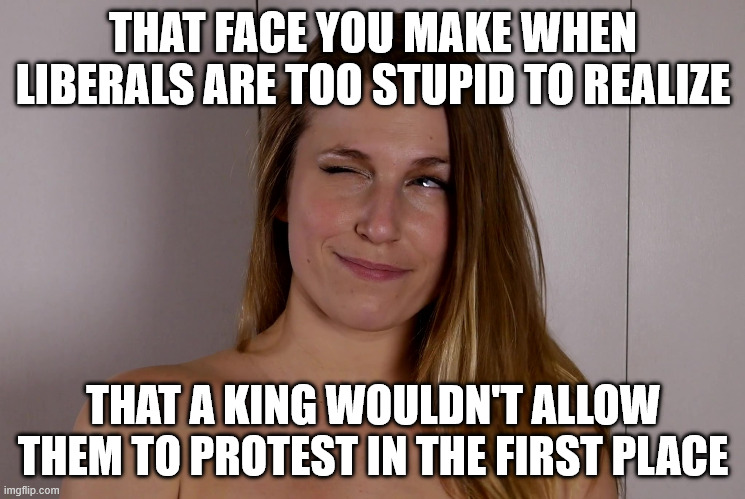 That Face You Make | THAT FACE YOU MAKE WHEN LIBERALS ARE TOO STUPID TO REALIZE; THAT A KING WOULDN'T ALLOW THEM TO PROTEST IN THE FIRST PLACE | image tagged in libtards,stupid,kings,morons,idiots | made w/ Imgflip meme maker