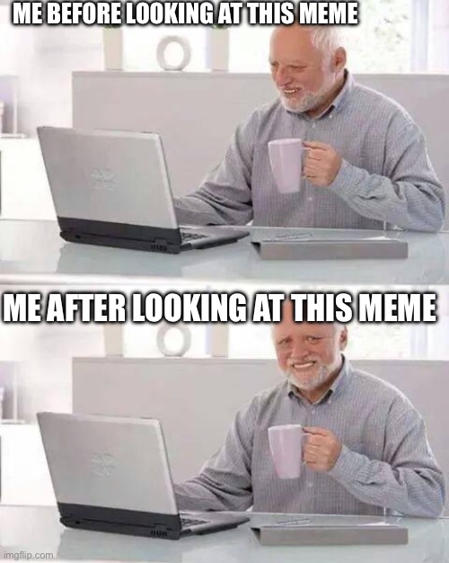 Hide the Pain Harold Meme | ME BEFORE LOOKING AT THIS MEME ME AFTER LOOKING AT THIS MEME | image tagged in memes,hide the pain harold | made w/ Imgflip meme maker