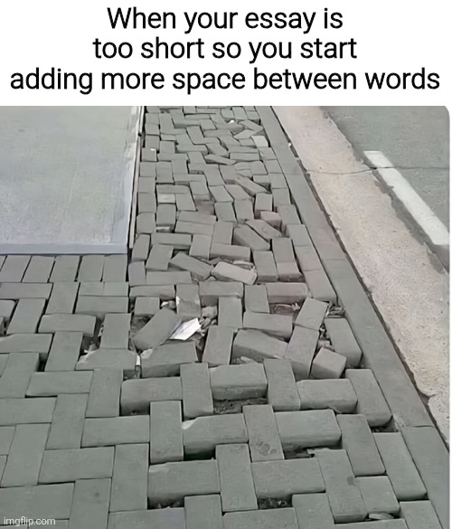 When your essay is too short so you start adding more space between words | image tagged in memes,funny,funny memes | made w/ Imgflip meme maker