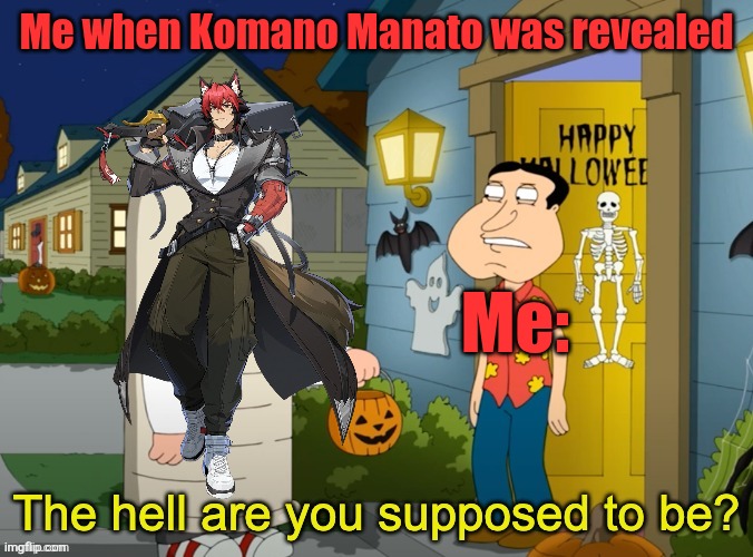 The hell are you supposed to be? | Me when Komano Manato was revealed; Me: | image tagged in the hell are you supposed to be | made w/ Imgflip meme maker