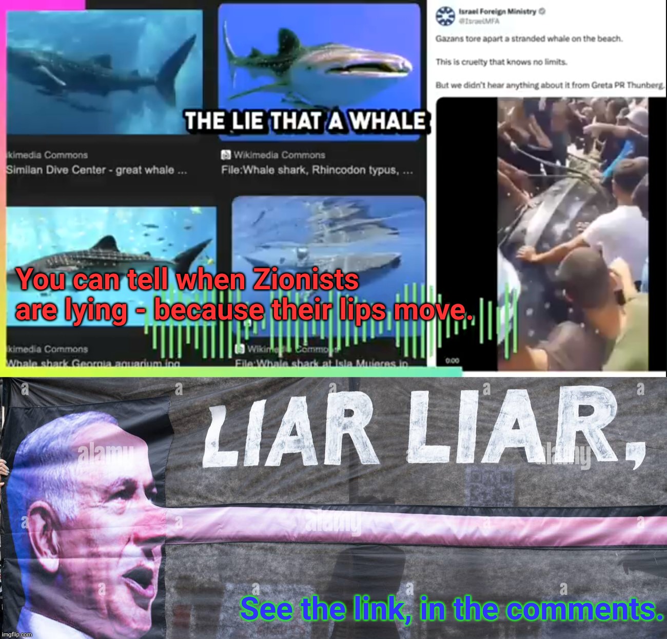 Every accusation is a Lie, a Confession, or one of the Zionists' own plans... | You can tell when Zionists are lying - because their lips move. See the link, in the comments. | image tagged in zionist lies,satanyahu pinocchio,starvation of civilians is a war crime,wanted for genocide,memes,dead whale shark not a whale | made w/ Imgflip meme maker