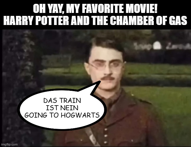My Favorite Flick | OH YAY, MY FAVORITE MOVIE! HARRY POTTER AND THE CHAMBER OF GAS; DAS TRAIN IST NEIN GOING TO HOGWARTS | image tagged in dark humor | made w/ Imgflip meme maker