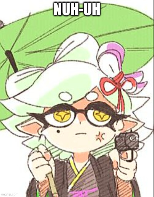 nuh uh | NUH-UH | image tagged in marie with a gun | made w/ Imgflip meme maker