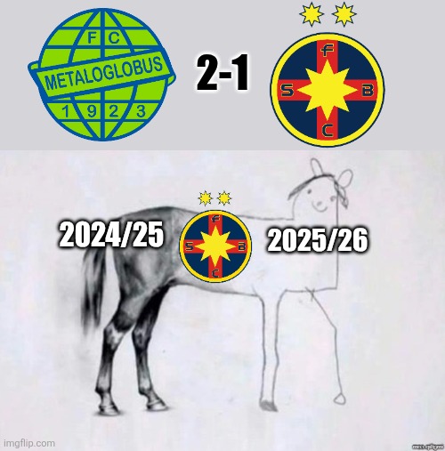 Metaloglobus - FCSB 2-1. OMG WIFI PASSWORDS DEFEAT THE CHAMPIONS OF ROMANIA IN THE MATCHWEEK 13!!!!!!! ABSOLUTELY INCREDIBLE!!!! | 2-1; 2024/25; 2025/26 | image tagged in horse drawing,metaloglobus,fcsb,steaua,superliga,sports | made w/ Imgflip meme maker