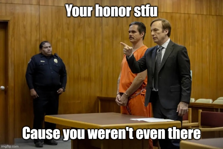 “Your Honor, My Client ___” | Your honor stfu Cause you weren't even there | image tagged in your honor my client ___ | made w/ Imgflip meme maker