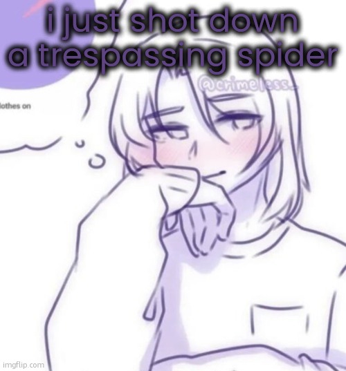 i love nerf | i just shot down a trespassing spider | image tagged in smug look | made w/ Imgflip meme maker