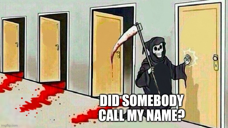 death knocking at the door | DID SOMEBODY CALL MY NAME? | image tagged in death knocking at the door | made w/ Imgflip meme maker