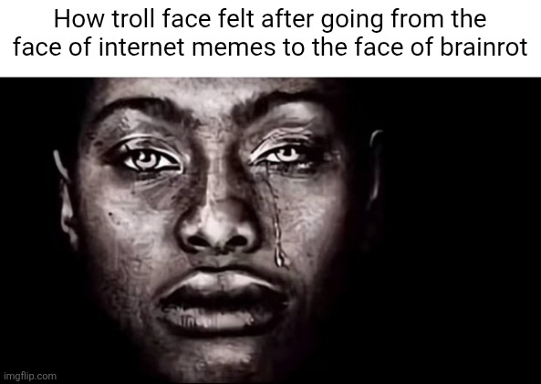 dih to yo crack | How troll face felt after going from the face of internet memes to the face of brainrot | image tagged in dih to yo crack | made w/ Imgflip meme maker
