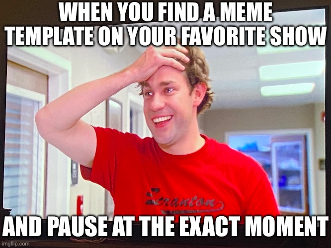 Pause | WHEN YOU FIND A MEME TEMPLATE ON YOUR FAVORITE SHOW; AND PAUSE AT THE EXACT MOMENT | image tagged in meme,meme template,jim halpert,tv show,show | made w/ Imgflip meme maker