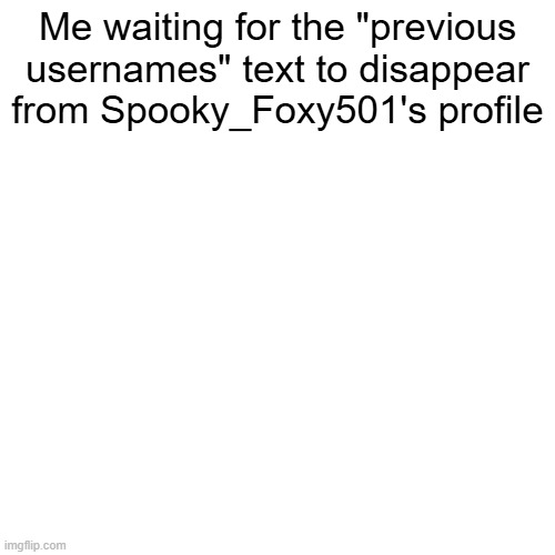 Me waiting for the "previous usernames" text to disappear from Spooky_Foxy501's profile | made w/ Imgflip meme maker