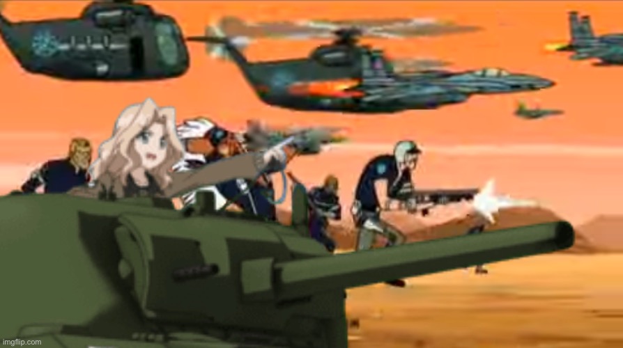 Kay fighting for freedom and the little guy with an army of super spies. | image tagged in girls und panzer,venture bros,girls und venture,parody,meme,crossover | made w/ Imgflip meme maker