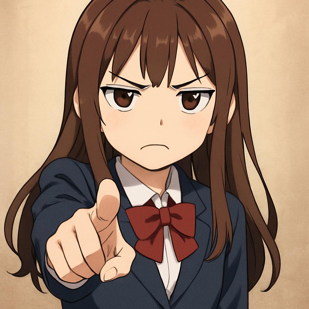 Anime girl pointing at camera while looking disapprovingly Blank Meme Template