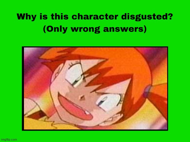 why is misty disgusted ? | image tagged in why is this character disgusted,gaming,videogames,pokemon memes,misty,nintendo | made w/ Imgflip meme maker