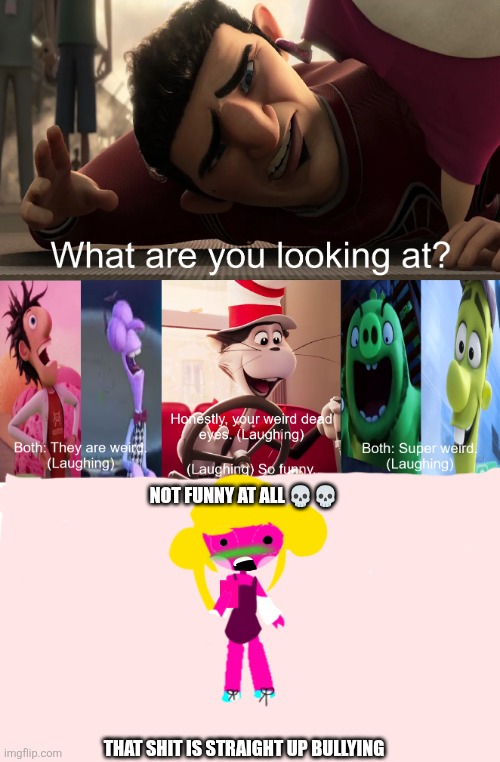 Not funny, didn't laugh 2 | NOT FUNNY AT ALL 💀💀; THAT SHIT IS STRAIGHT UP BULLYING | image tagged in destroy this fill-in meme 2,bullying,not funny,shocked charlotte,oh wow are you actually reading these tags,deviantart | made w/ Imgflip meme maker