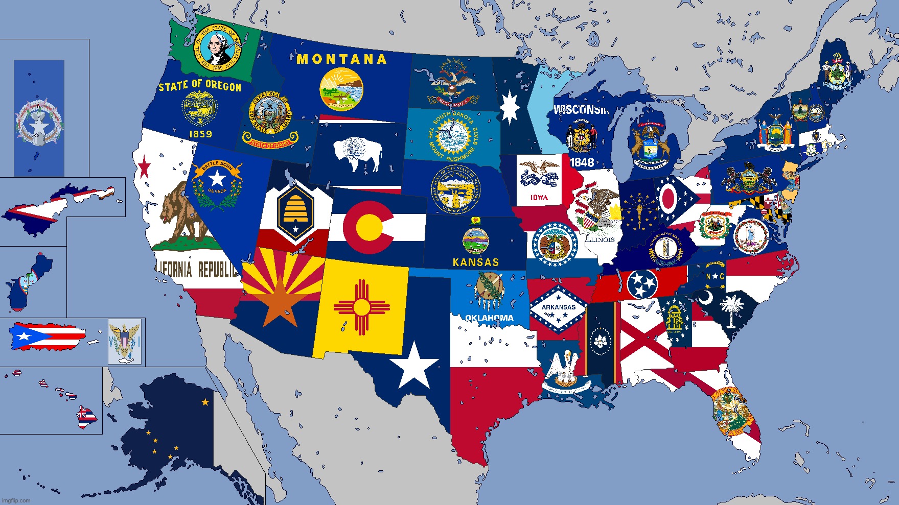 The 50 states of America (with overseas territories) | image tagged in the 50 states of america with overseas territories | made w/ Imgflip meme maker