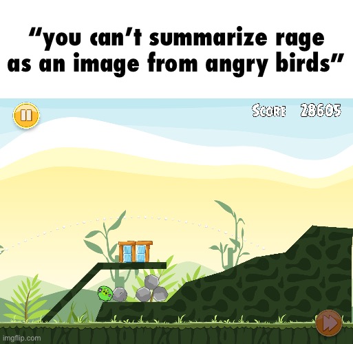 I just did | “you can’t summarize rage as an image from angry birds” | image tagged in rage,angry birds | made w/ Imgflip meme maker