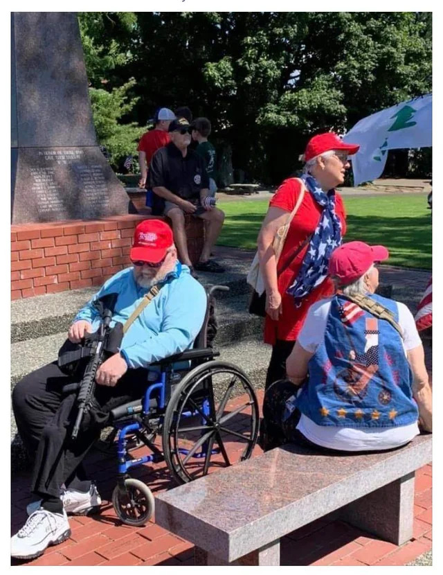 Old Man MAGA gun asleep wheelchair Blank Meme Template