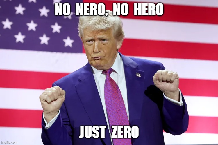 No Hero | NO  NERO,  NO  HERO; JUST  ZERO | image tagged in trump | made w/ Imgflip meme maker