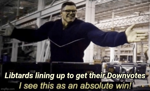 I See This as an Absolute Win! | Libtards lining up to get their Downvotes | image tagged in i see this as an absolute win | made w/ Imgflip meme maker