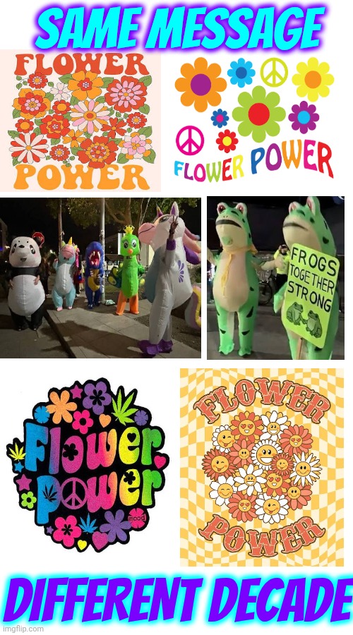 We, The People Of The United States Of America, ARE THE UNITED STATES OF AMERICA.  Presidents Only Serve For 4 Years | SAME MESSAGE; DIFFERENT DECADE | image tagged in memes,flower power,protesting hippies,protesting frogs,protesting fascism,love wins | made w/ Imgflip meme maker