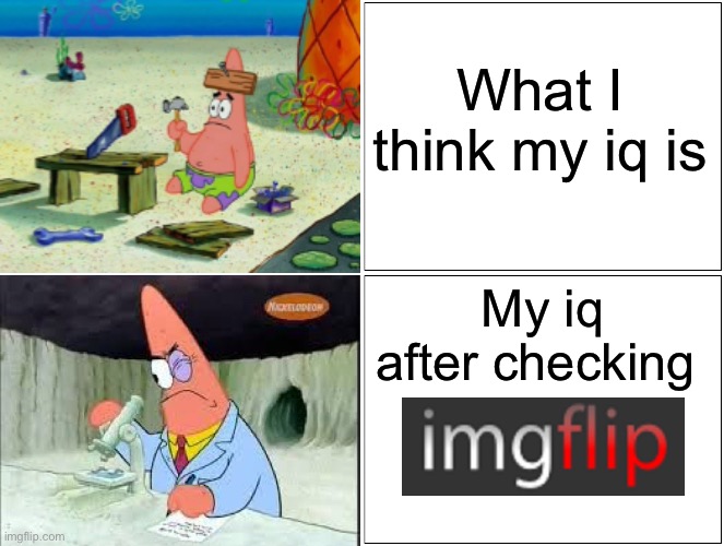 Blank Comic Panel 2x2 | What I think my iq is; My iq after checking | image tagged in blank comic panel 2x2 | made w/ Imgflip meme maker