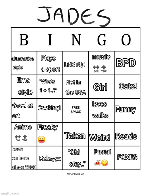 Pls doo itt | image tagged in jade's bingo | made w/ Imgflip meme maker
