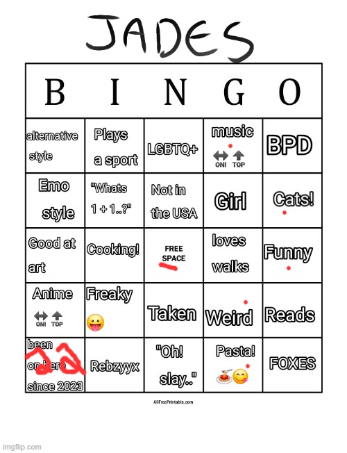 Jade's bingo | image tagged in jade's bingo | made w/ Imgflip meme maker