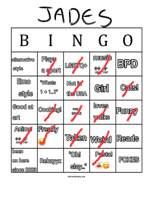 Jade's bingo | image tagged in jade's bingo | made w/ Imgflip meme maker