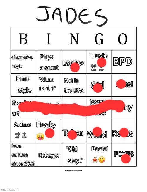 Jade's bingo | image tagged in jade's bingo | made w/ Imgflip meme maker