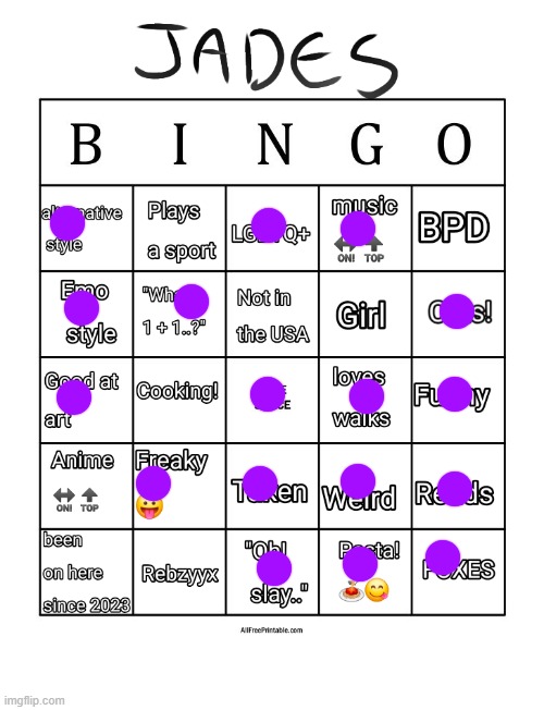 that one bluey character :3 | image tagged in jade's bingo | made w/ Imgflip meme maker