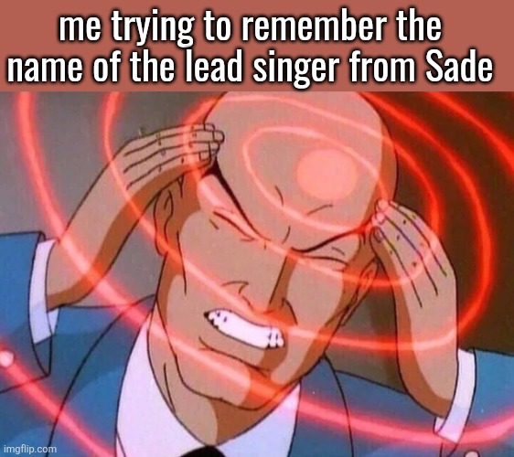 the joke is that her name is Sade and the band was named after her | me trying to remember the name of the lead singer from Sade | image tagged in trying to remember | made w/ Imgflip meme maker