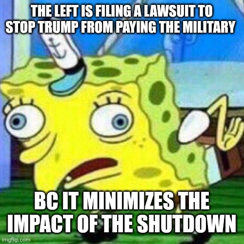triggerpaul | THE LEFT IS FILING A LAWSUIT TO STOP TRUMP FROM PAYING THE MILITARY; BC IT MINIMIZES THE IMPACT OF THE SHUTDOWN | image tagged in triggerpaul,funny memes | made w/ Imgflip meme maker