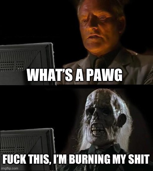 Guh | WHAT’S A PAWG; FUCK THIS, I’M BURNING MY SHIT | image tagged in memes,i'll just wait here | made w/ Imgflip meme maker