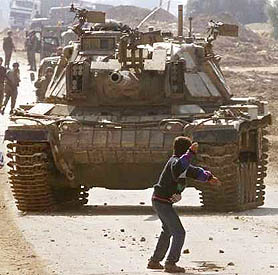 Palestinian Child Throwing Rock at Tank Blank Meme Template
