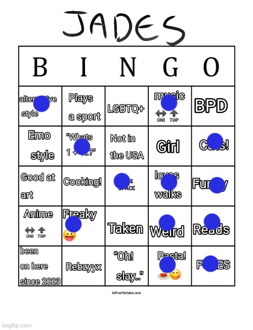 Jade's bingo | image tagged in jade's bingo | made w/ Imgflip meme maker