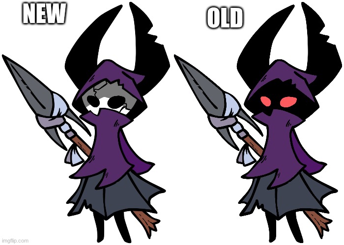 Question should my Hollow Knight Oc (I'm sorry, I'm hyperfixtated) have a mask or no? | NEW; OLD | made w/ Imgflip meme maker
