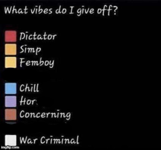 What vibes do I give off? | image tagged in what vibes do i give off | made w/ Imgflip meme maker