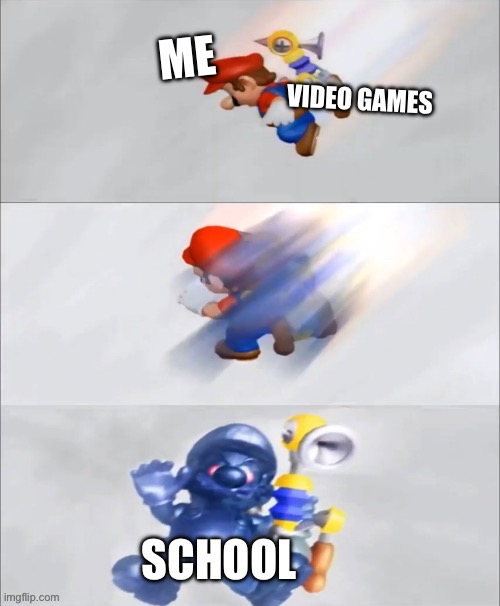 Shadow Mario Steals FLUUD | ME; VIDEO GAMES; SCHOOL | image tagged in shadow mario steals fluud | made w/ Imgflip meme maker